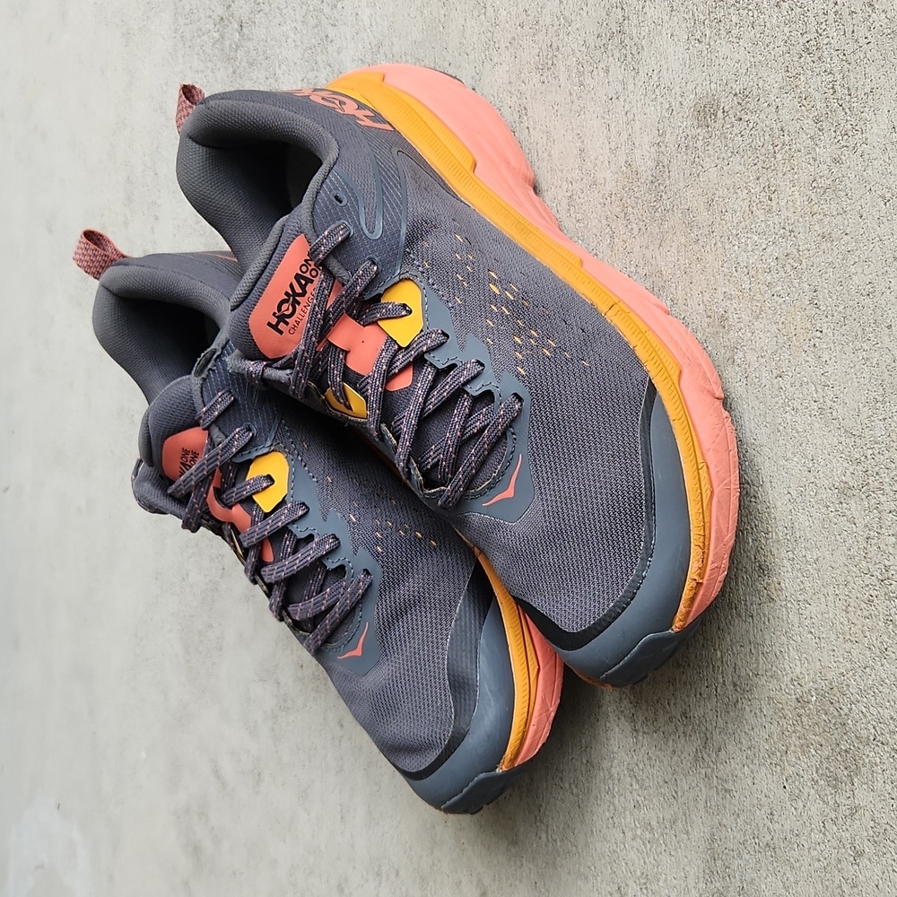 Hoka One One Challenger ATR 6 Trail Running Shoes W 10.5B Gray/Orange Mesh